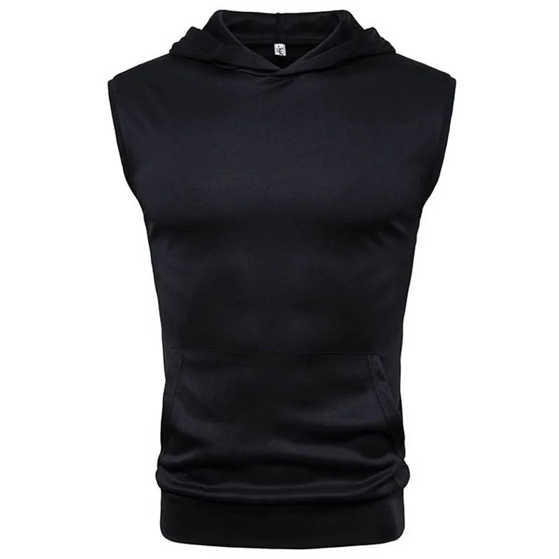 

Fashionable Men's Vest Summer Sleeveless Hoodie Solid Color Slim Sports Top Fitness Muscle Male Bodybuilder Sweatshirt