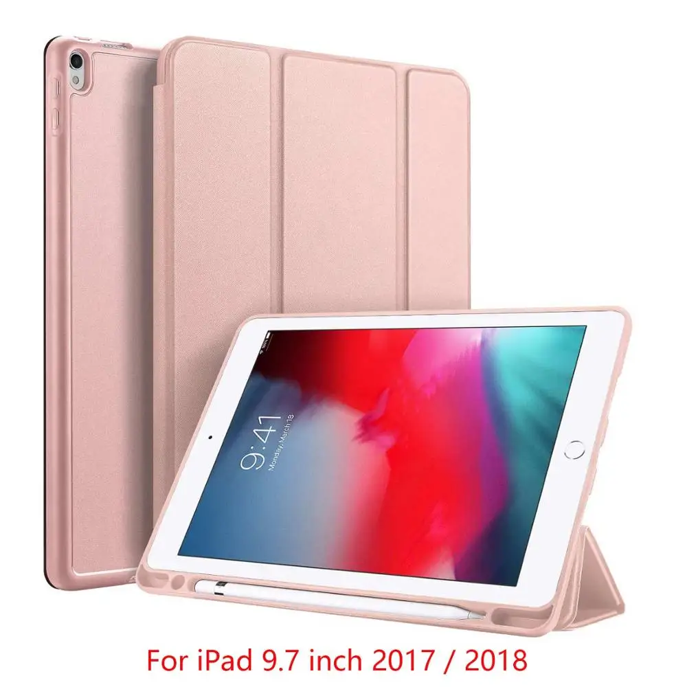 Pink 9.7 2018 2017 DUX DUCIS умный чехол для iPad Air PU кожаный флип Мягкий Чехол для iPad 9,7 Pro 10,5 11 12,9 Mini 5+ карандаш держатель - Цвет: Pink 9.7 2018 2017