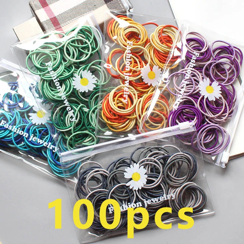 

1/100 Pcs Women Soft Scrunchies Elastic Hair Band Simple Solid Color Rubber Hair Bands Girls Ladies Hair Rope Hair Accessories