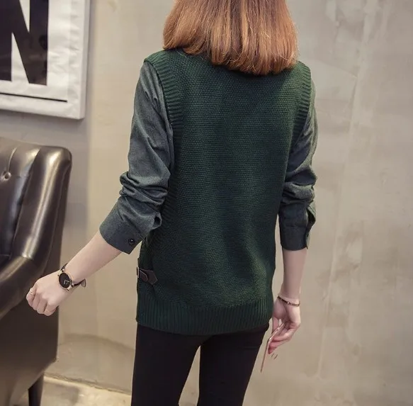 

Spring/Autumn England Style Shirt-sweater Women Loose Fake Two-piece Blouse-sweater Japanese Fashion Knit Clothes Korean Tops