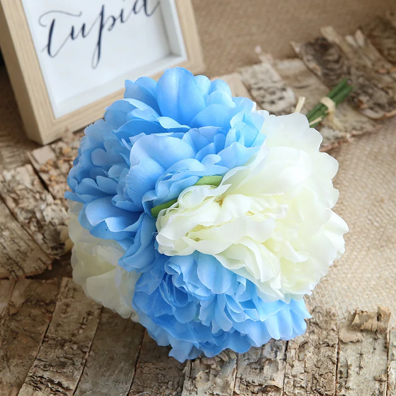 Deep blue white 4 шт. красивые шелковые пионы, искусственные цветы, белый букет, большое искусственное домашнее растение, украшение, Свадебная вечеринка, сделай сам, синий цвет - Цвет: Deep blue white