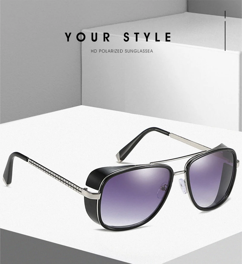 Psacss Vintage PUNK Sunglasses Men Women Tony Stark Iron Man Fashion High Quality Sun Glasses For Driving Outdoor Gafas de sol