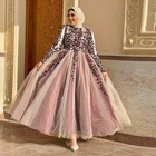 Мусульманское платье для выпускного вечера до щиколотки, с высоким воротником и длинным рукавом, кружевная юбка из тюля с аппликацией, вечерние платья, платья, Noiva