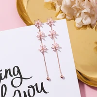 new korean elegant top quality pink flower earrings fashion women long tassels wedding earrings jewelry dropshipping