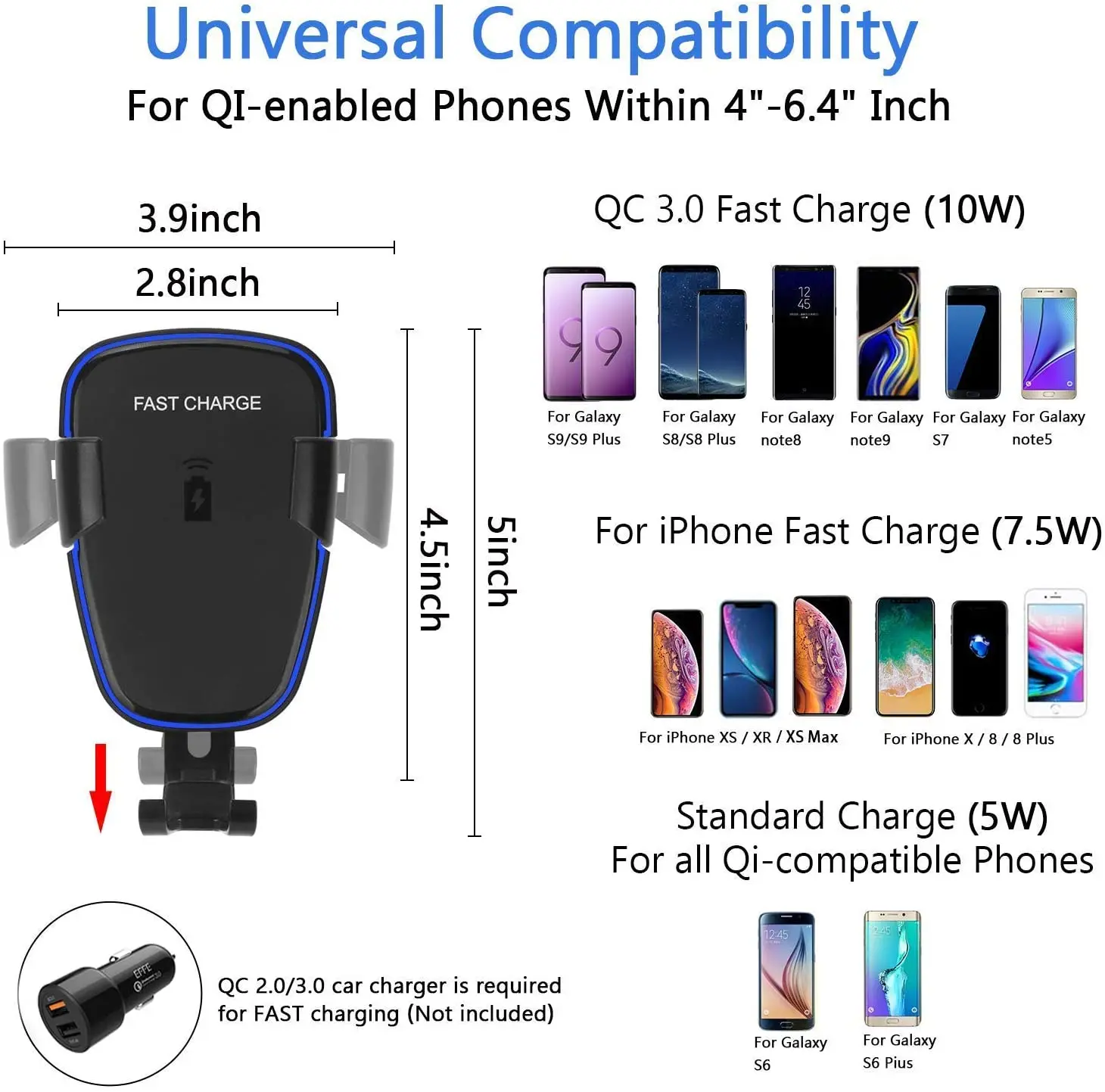 Автоматическое зажимное автомобильное беспроводное зарядное устройство для