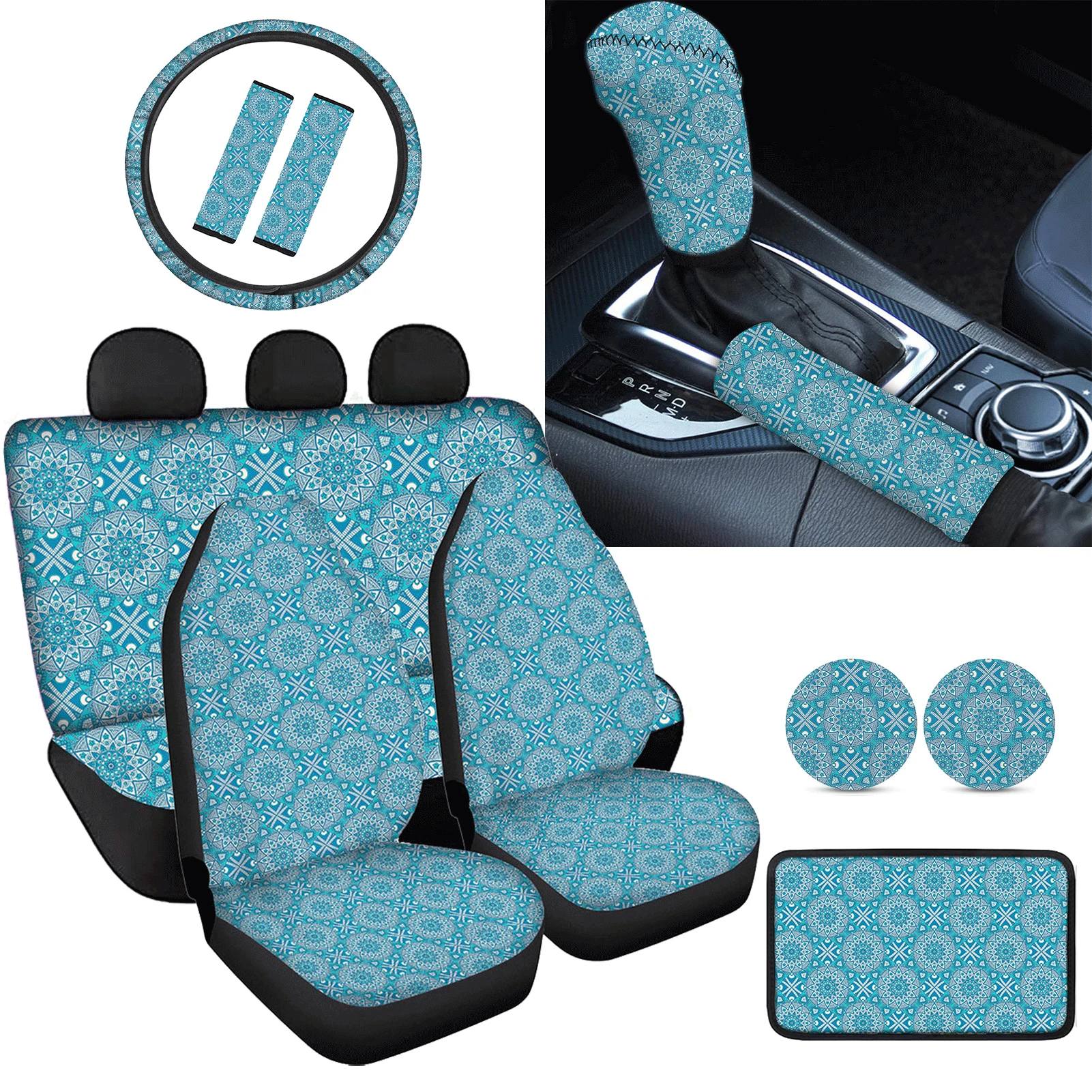 

Чехлы для автомобильных сидений INSTANTARTS, универсальные прочные чехлы на передние и задние сиденья в богемном стиле, комплекты аксессуаров