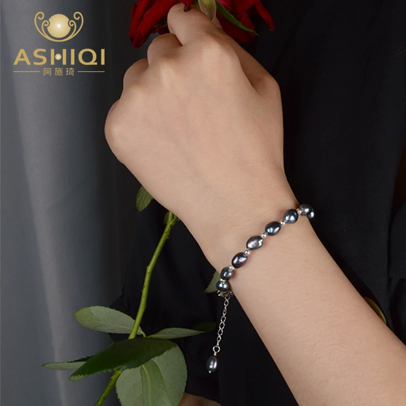 Женский браслет с жемчужными подвесками ASHIQI ювелирное изделие из стерлингового