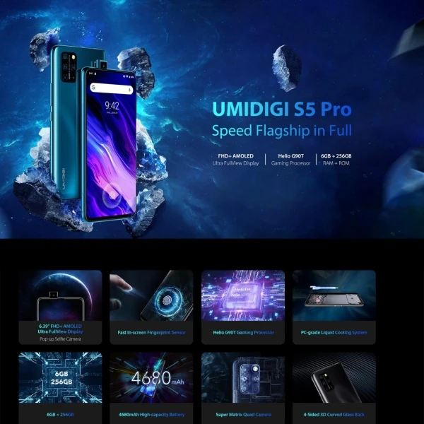 Игровой процессор UMIDIGI S5 Pro 6 ГБ 256 Helio G90T 4G мобильный телефон всплывающая