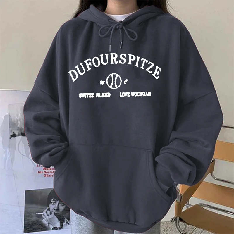 

Seeyoushy Dufourspitze Letter Print Hoodies Sweatshirt Women Vintage Long Sleeve Harajuku Drop-shoulder Tops Winter Clothes Kpop