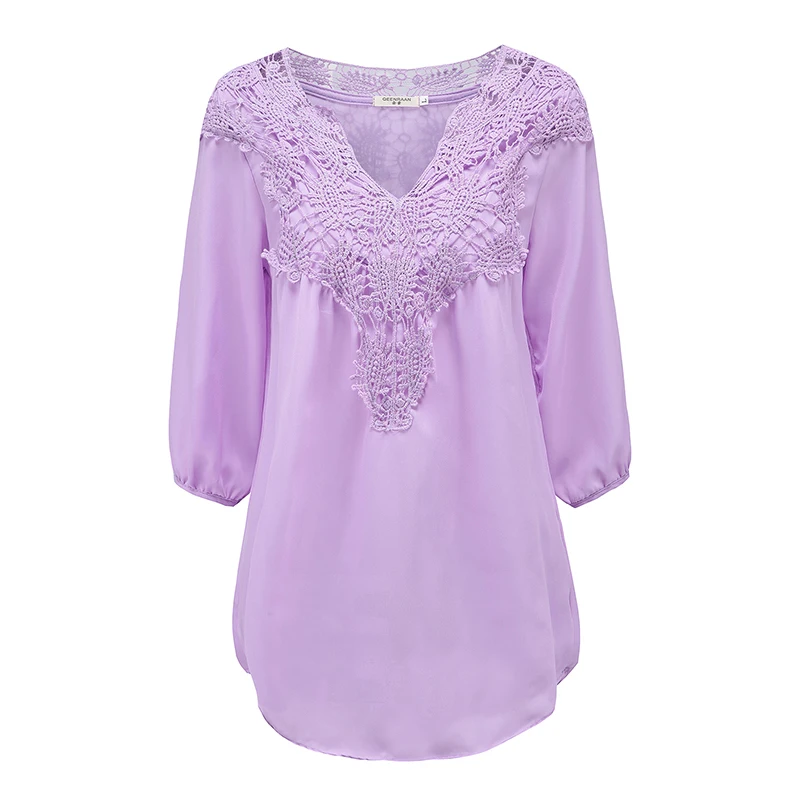 Женские кружевные шифоновые блузки с v образным вырезом свободные рубашки