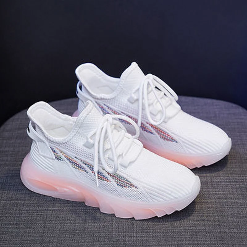 

Женские кроссовки для бега, белые дышащие вязаные сетчатые кроссовки, спортивные кроссовки на вулканизированной подошве для тренировок, По...