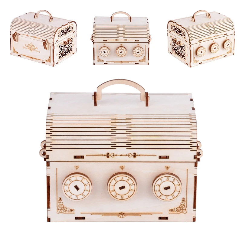 

3D Wooden Storage Password Box Combination Puzzle Model Building Home Decoration Treasure Box Educate Toys for Children Gifts