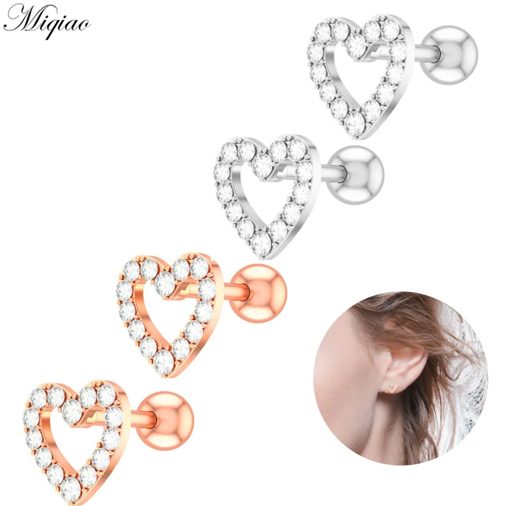

Miqiao 2pcs Hot Sale Sweet Heart-shaped Zircon Ear Bone Stud Earrings Exquisite Body Piercing Jewelry