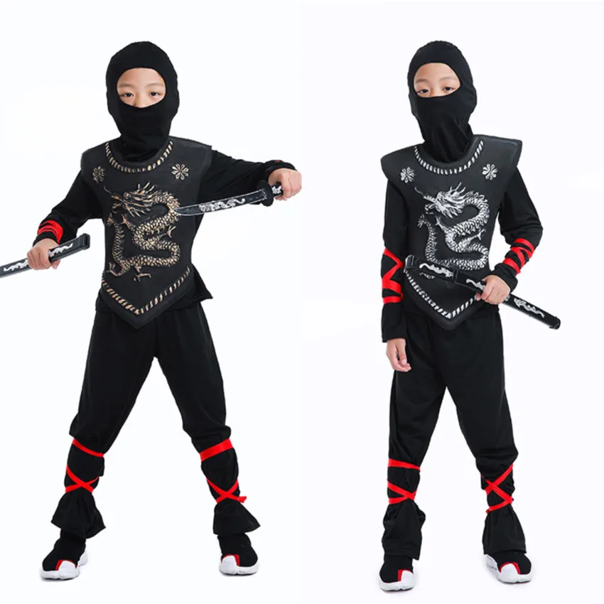 Детский косплей на Хэллоуин мальчик воин ниндзя Униформа японский убийца черный
