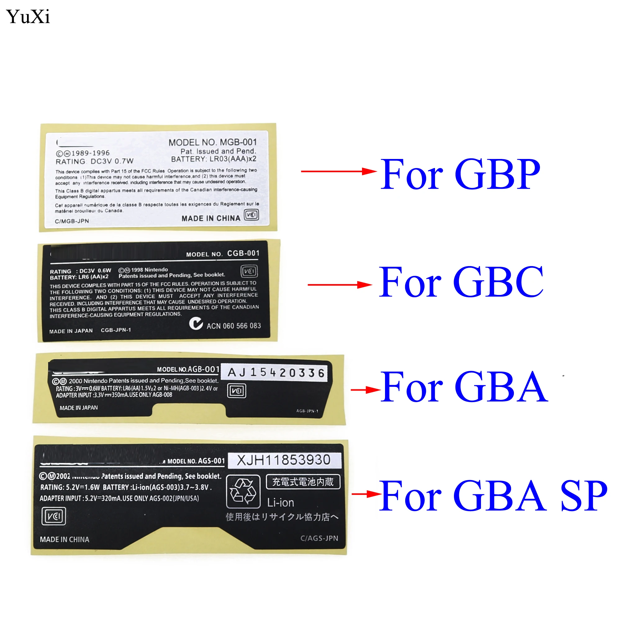 YuXi New Lables Back Stickers replacement for Gameboy Advance/ SP/ Color for GBA/ GBA SP/ GBC/GBP Game Console