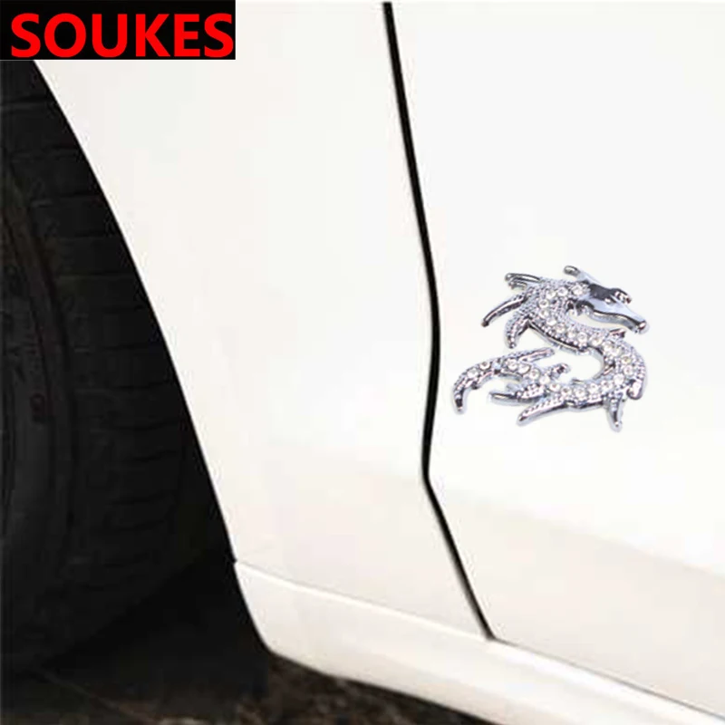 3D Metal Diamond Dragon Car Styling Sticker For Mitsubishi Lancer 10 ASX Pajero X Ford Focus 2 3 Fiesta Citroen C4 C5 C3 | Автомобили и