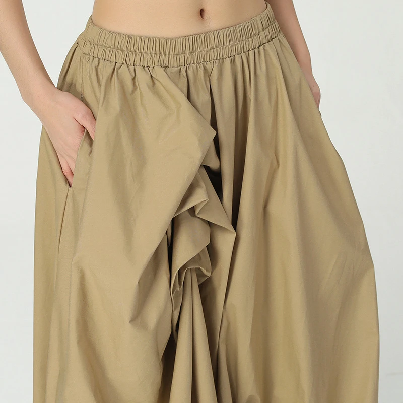 

[EAM] High Elastic Waist Black Yellow Shirring Asymmetry Half-body Skirt Women Fashion Tide New Spring Summer 2021 1DD5916