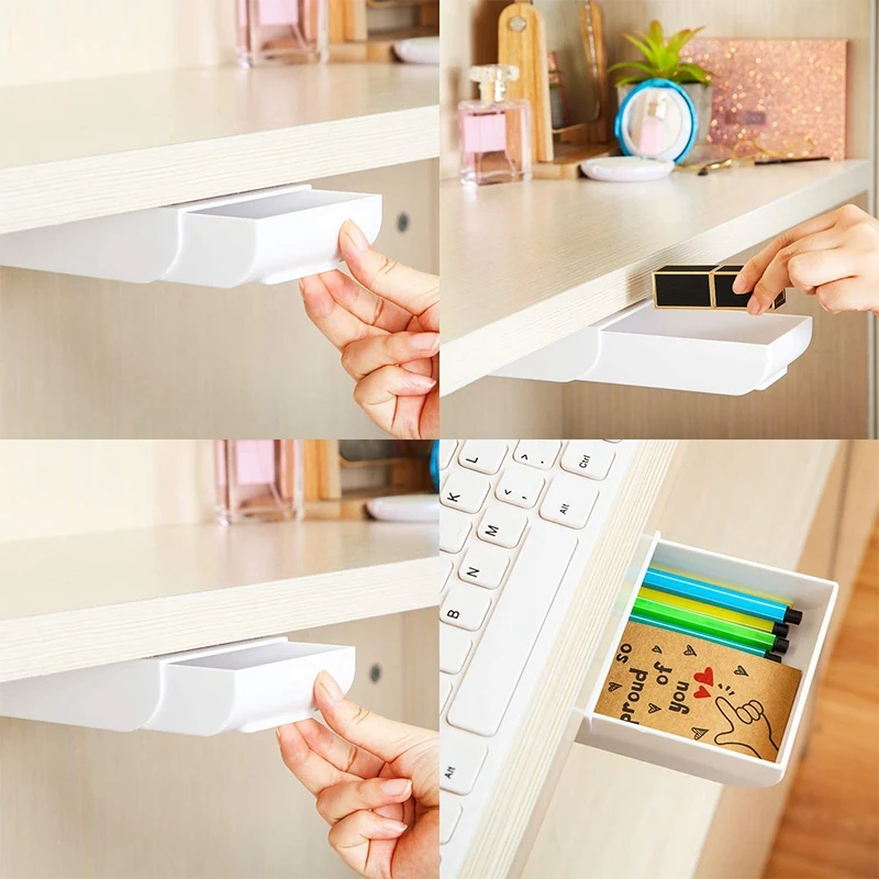 

2 Pcs Desk Pencil Drawer Organizer Self-Adhesive Drawer Pencil Tray -Up Desktop Drawer Tray Under the Table Organizer