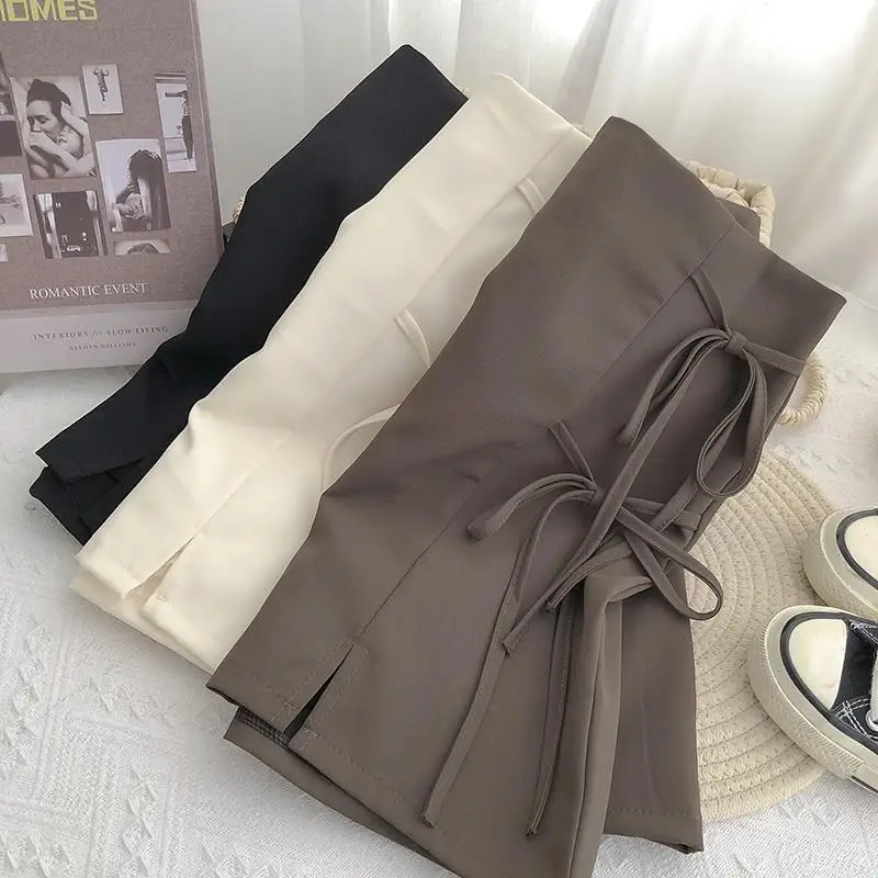 Женская плиссированная мини-юбка однотонная бандажная трапециевидная юбка с