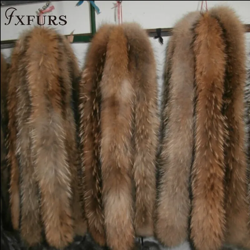 FXFURS натуральный меховой воротник натуральный мех енота шарф 70 см Длинная зимняя шапка меховые аксессуары для женщин Горячая Распродажа