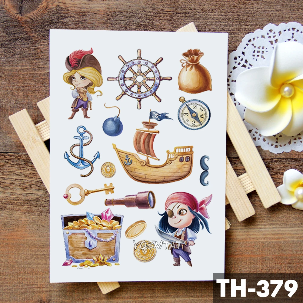 Водостойкая Временная тату наклейка с рисунком русалки пирата енота единорога