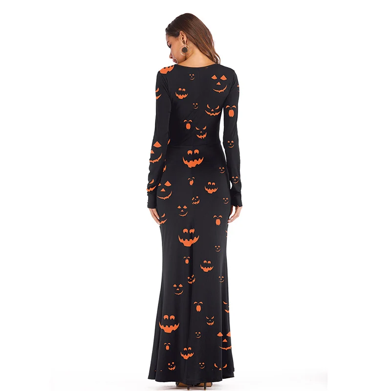 Женское страшное облегающее длинное платье на Хэллоуин с длинным рукавом