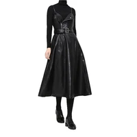 autumn winter korean fashion women dress 2021 new slim pu leather solid color sleeveless suspender hedging womens dress nbh42