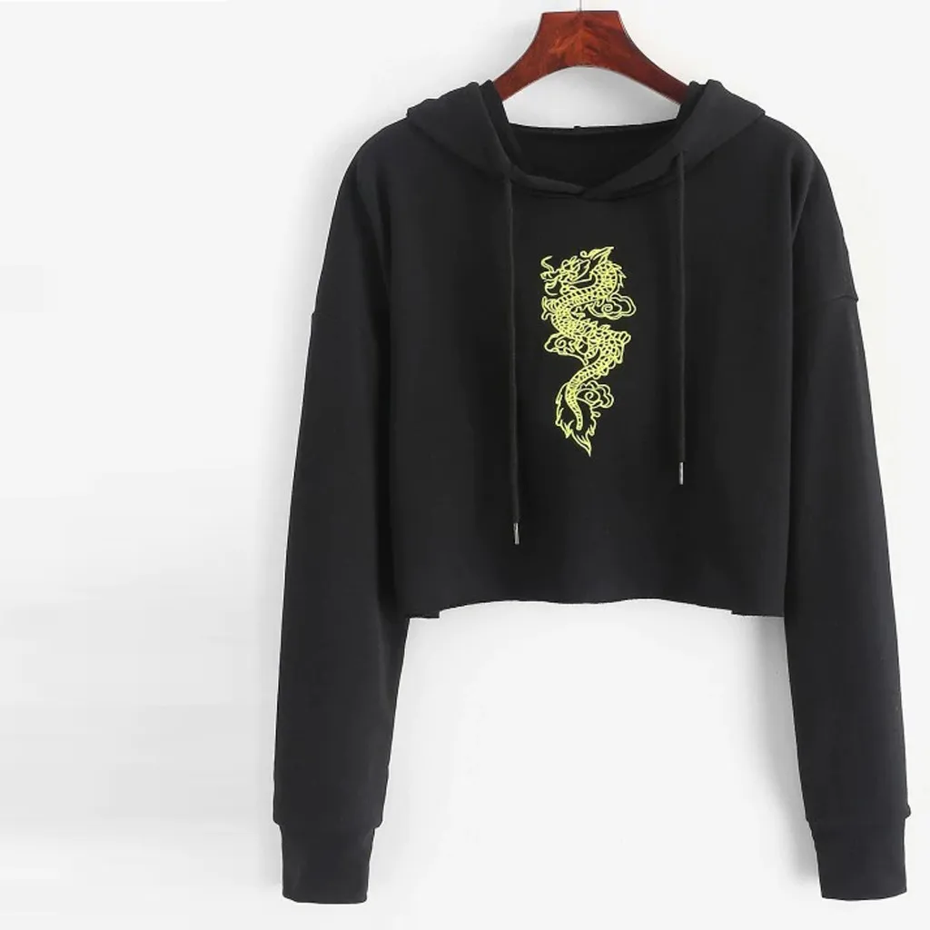 Повседневная Толстовка женская мода китайский дракон вышивка Drawstring