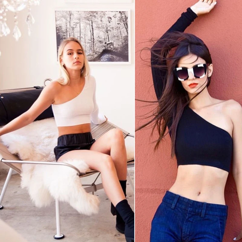 Топ женский эластичный Укороченный трикотажный топ на одно плечо с длинным