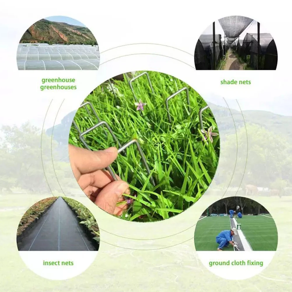 

50pcs/set Steel Weed Barrier Home Sod Pins Yard Anti Rust Fabric Ground Cover Easy Install Landscape Staples Garden Fence Stake