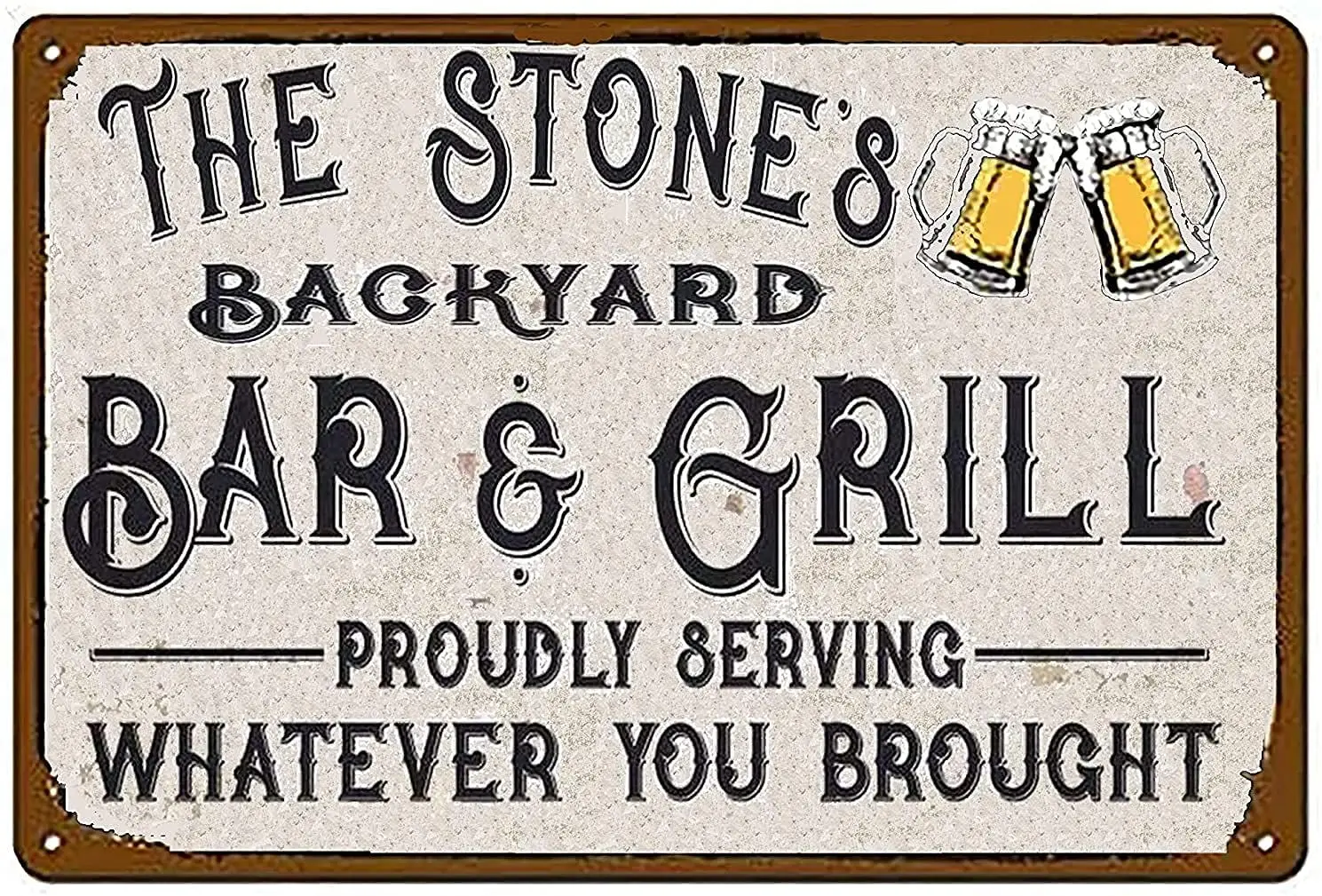 

Bar Grill Stand Retro Decorative Metal Tin Logo Backyard Bar & Grill Proudly Serying Whatever You Brought 8x12 or 12x16 Inches