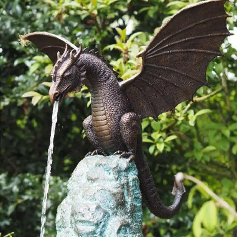 Resin Water Spray Dragon Statue Sculpture Craft Landscape Art Figurine Fountain Garden Courtyard Waterscape Ornament Decoration