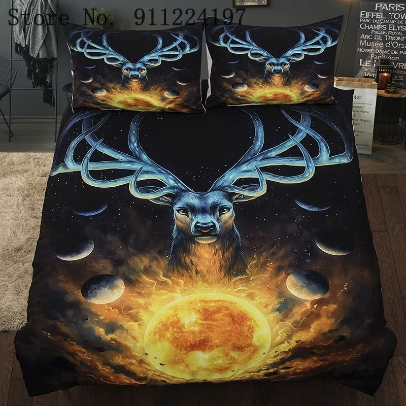 

Sika Deer Quilt Cover Animal Series Bed Sets Queen King Size Comforter Bedding Set Black And Flame Duvet Cover Home Textile