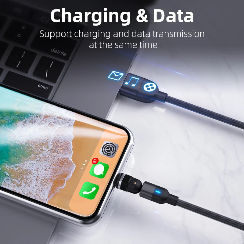3A Fast Charging Magnetic USB Cable For iPhone Xiaomi 540 Magnet Charger Micro USB Type C Cable Phone Data Charge Cable Wire