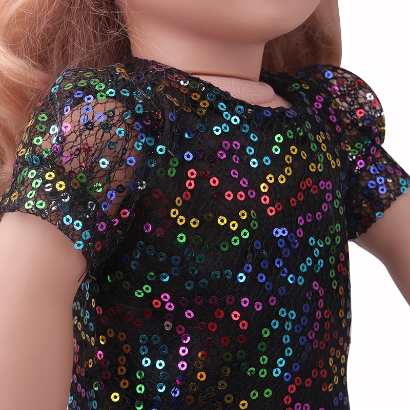 

18 inch Girls doll clothes Sequined lace dress + bow doll dress American doll skirt newborn Baby toys fit 43 cm Baby dolls c914