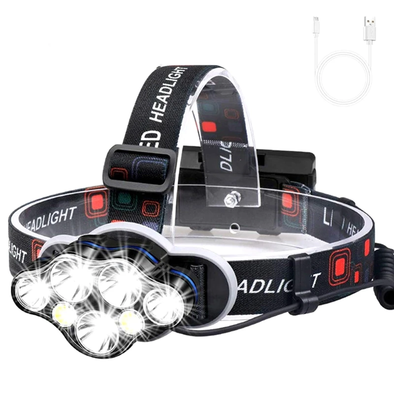 

Rechargeable Head Light Lamp, 1800Mah 10W High-Power 7LED Searchlight, IPX5 Waterproof for Running/Fishing/Outdoor