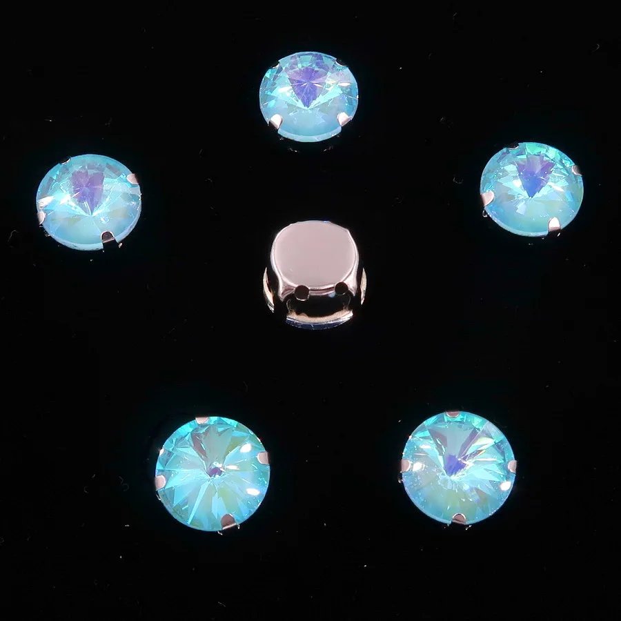 A9 Aquamarine AB Радужные цвета, стеклянные кристаллы, серебряные коготки, 8 мм, 10 мм, круглые Rivoli формы, пришитые стразы, кристаллы, аппликация, одежда, сделай сам - Цвет: A9 Aquamarine AB