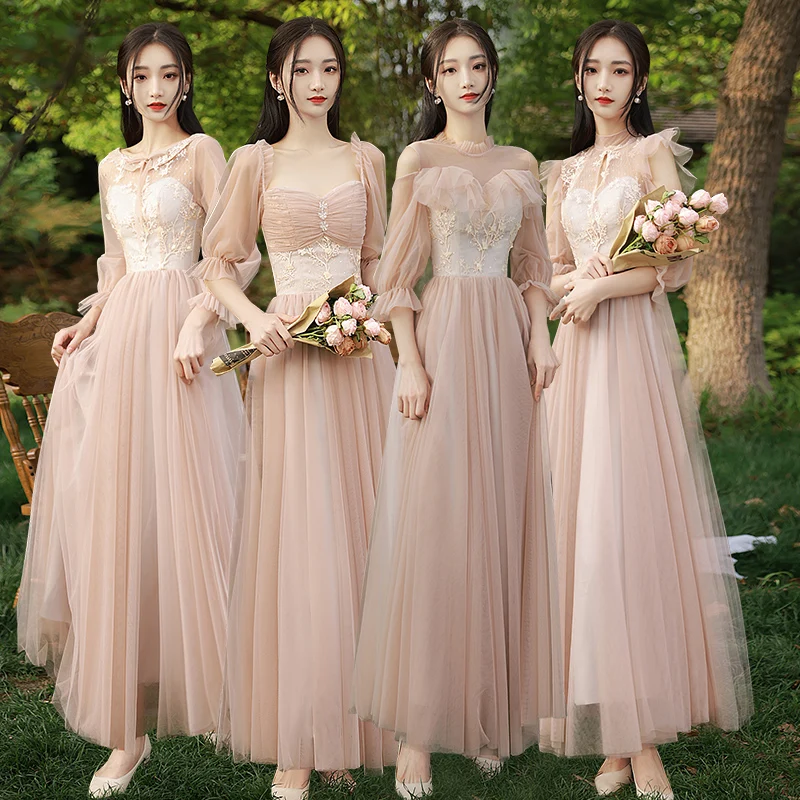 

Женское длинное платье подружки невесты, розовое платье с рукавом до локтя, вырезом сердечком и аппликацией, приталенное ТРАПЕЦИЕВИДНОЕ пл...