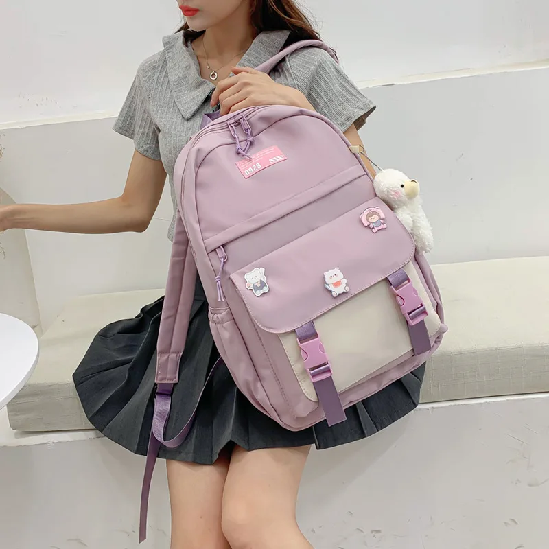 

Teenage Girls School Bags Backpack Women Bag School Patchwork Lightweight Nylon Solid Student Bookbags Female Teen Schoolbag New