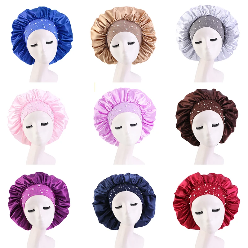 

Adjustable Solid Color Bonnet Hair Style Cap Wide-brimmed High-elastic Headband With Night Cap Women Sleeping Cap Hair Care Hats