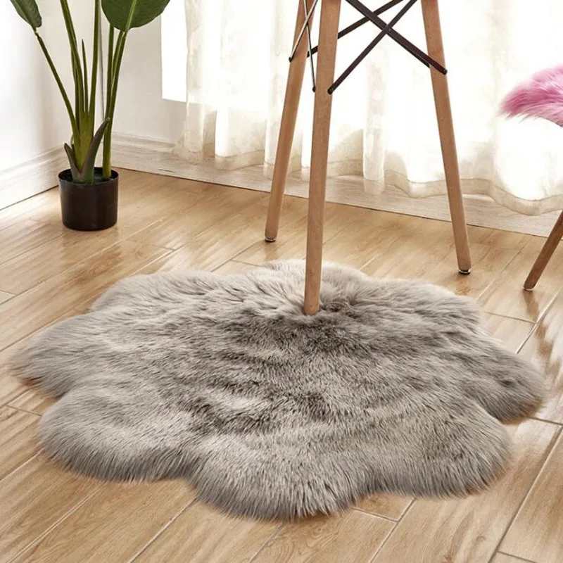 

Flower Shape Bedroom Chair Cover Artificial Sheepskin Soft Fur Rug Long Fluffy Mat Wool Warm Hairy Carpet Seat Fur Area Rugs