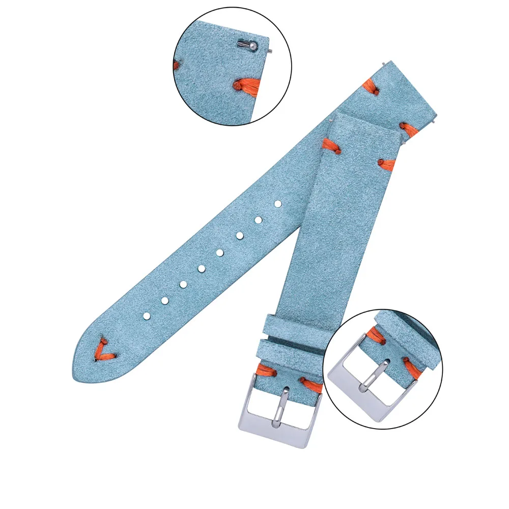 Suede Watch Straps 18mm 20mm Hand Stitched Beige Green Blue Suede Leather Watch Bands For Man Woman Quick Release Watch Bracelet