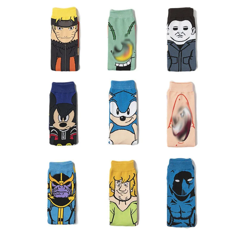 

2021 New Movie Cartoon Happy Socks Men Hip Hop Fashion Street Style Novelty Socks Mens Cotton Anime Calcetines