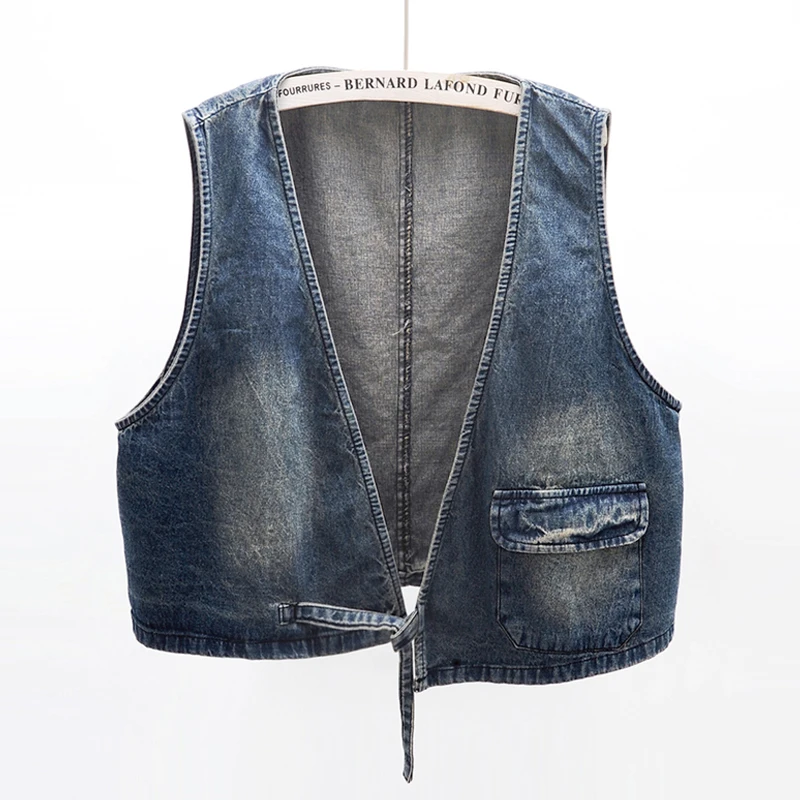 

plus size Denim vest women short The fall of 2020 The thin A small tank top Restoring ancient ways Sleeveless jacket v-neck