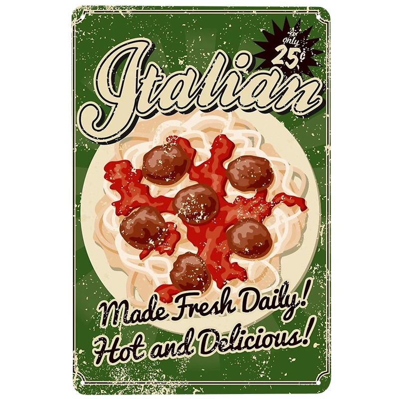 

Spaghetti and Meatballs printed Metal Signs Retro Tin Signs Funny Poster Decor for Bar Pub Club Decoration for Living Room Home