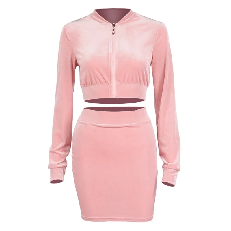 

Two Piece Sets Women Sexy Summer Zipper V-neck Jacket and Skirt Sets Suit for Women Outfit HS420