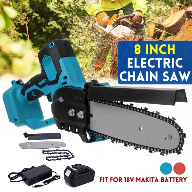 1200W 8 Inch Cordless Electric Chain Saw Brushless Motor  Chainsaw Garden Wood Cutters Blade Power Tools For 18V Makita Battery