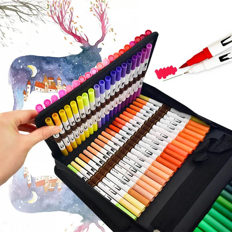 Акварельная ручка кисть маркеры Copic 120 цветные художественные с двойным