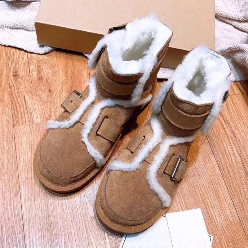 Зимние сапоги женские зимние на овечьем меху Новинка 2019 года женская кожаная