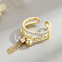 womens vintage ethnic crystal rings link chain zirconia with spike pendant tassel bohemia finger ring opening ring band jewelry